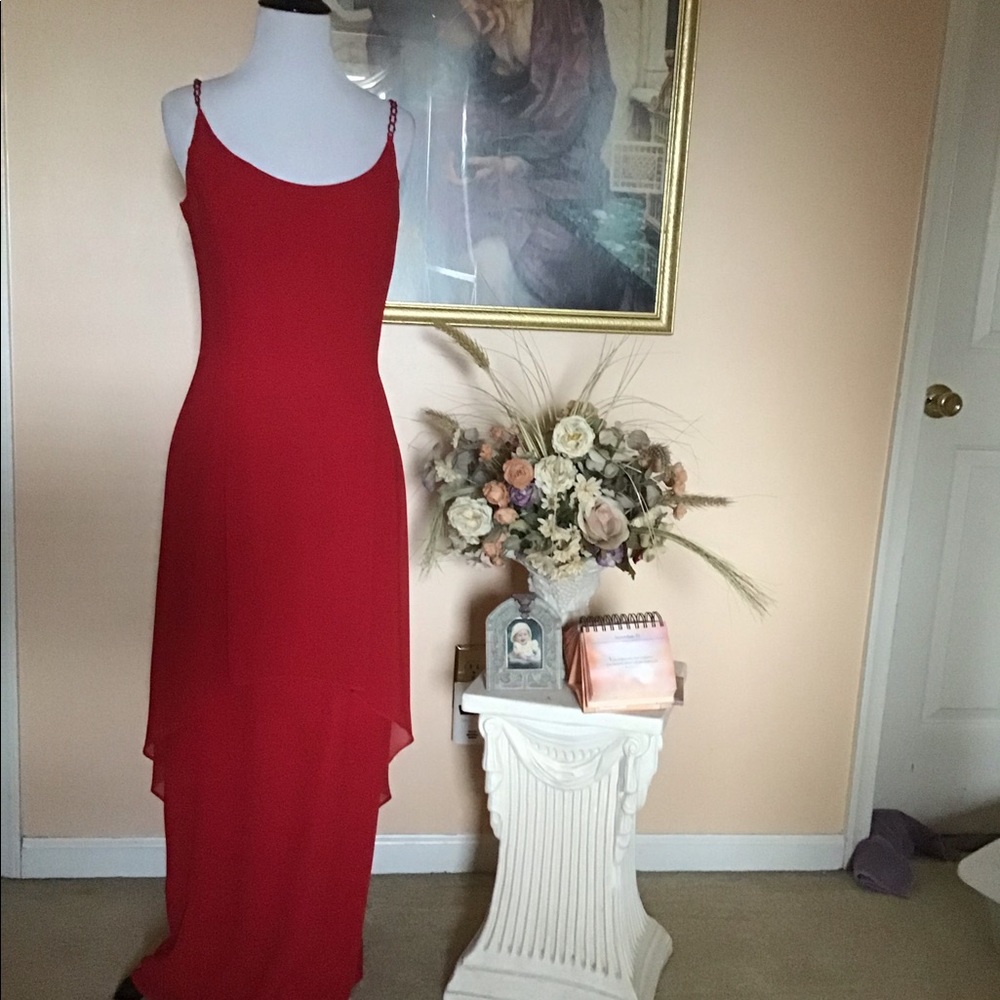 Red crepe formal gown